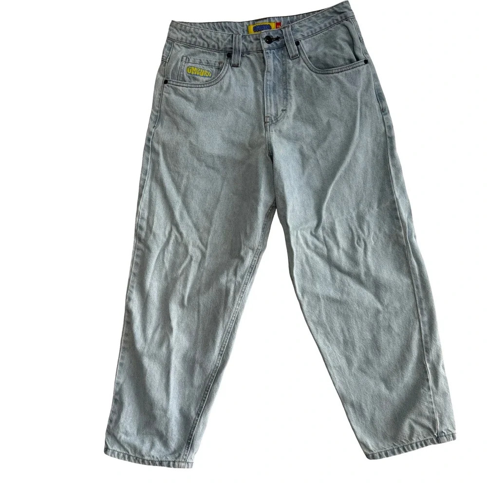 Empyre Loose Fit Sk8 Baggy Skate Jeans Mens 28 Light Wash Y2K Grunge Embroidered